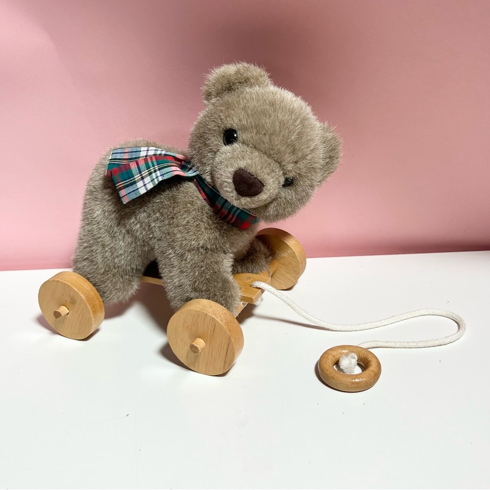 Vintage retro applause plush teddy bear pull toy